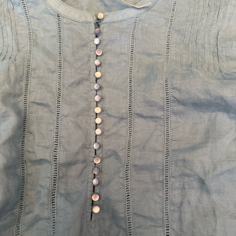 Free People High Swells Peasant Balloon Sleeve 100% Linen Top - Picture 3 of 6